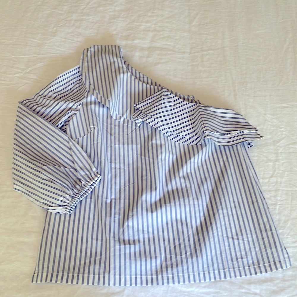 J. Crew stripes one-shoulder ruffle top